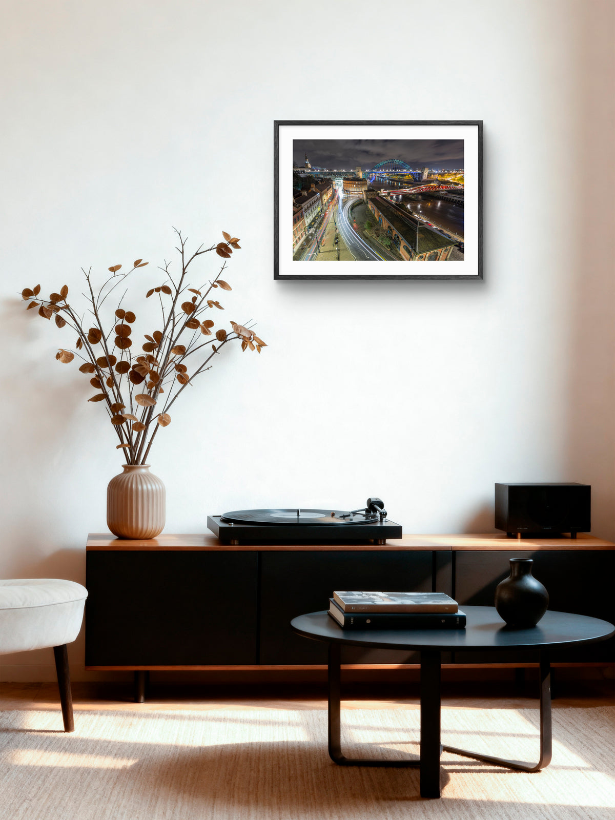 Newcastle Quayside - Seen from the High Level Bridge - Newcastle wall art displayed in a styled room setting.
