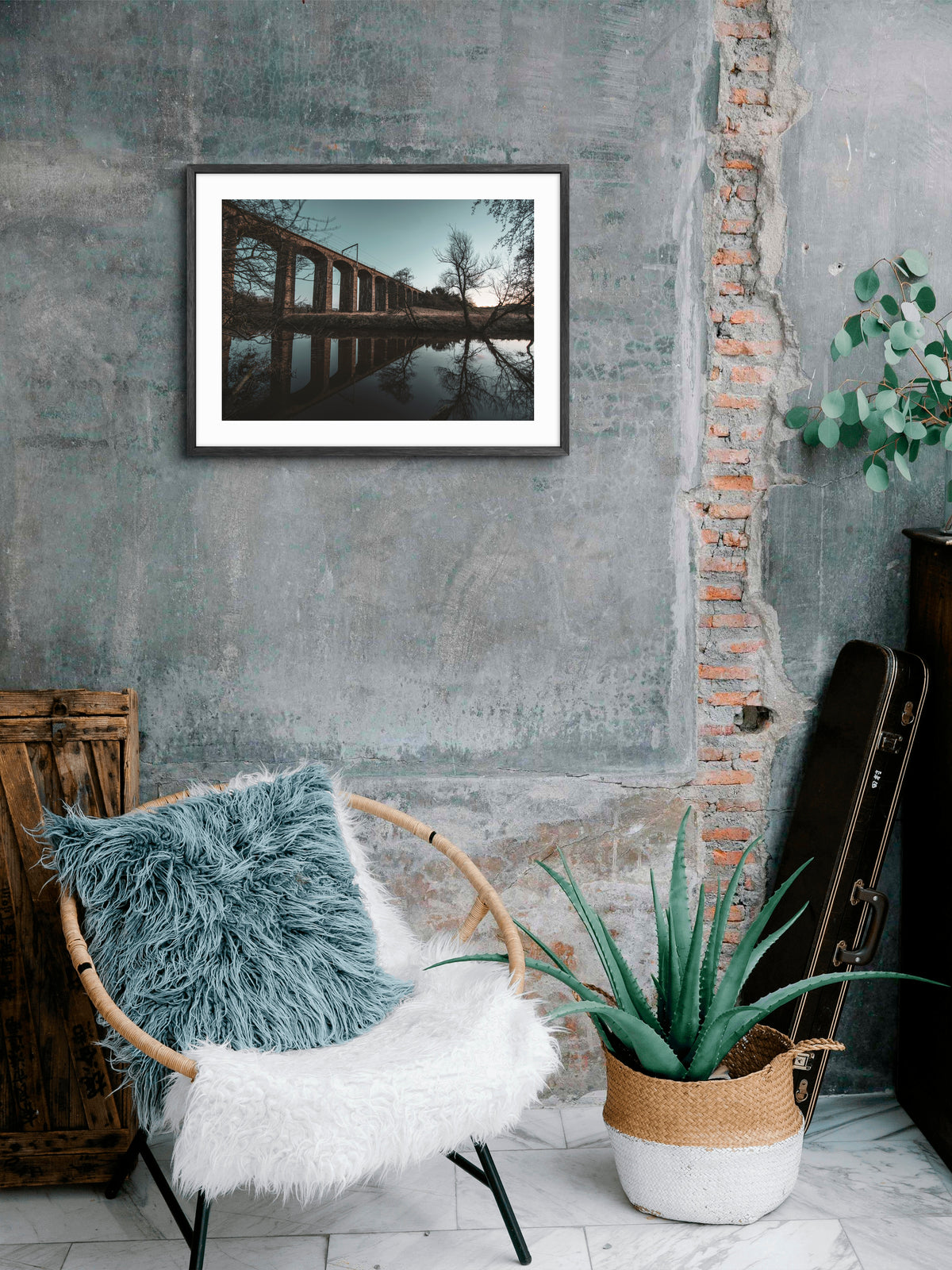 Lesbury Railway Viaduct - Alnmouth - Northumberland wall art displayed in a styled room setting.