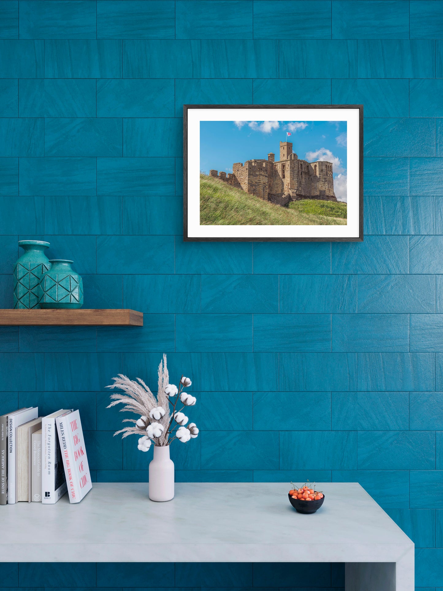 Warkworth Castle Ruins - Warkworth - Northumberland wall art displayed in a styled room setting.