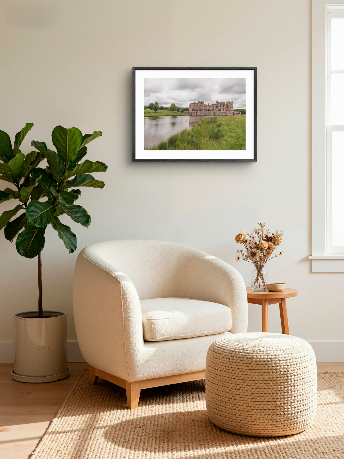 Raby Castle and Lake - Staindrop - County Durham wall art displayed in a styled room setting.