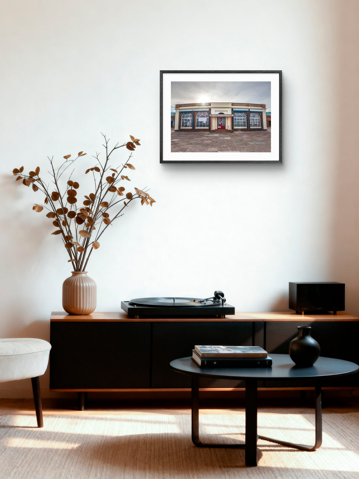Rendezvous Cafe - Whitley Bay - North Tyneside wall art displayed in a styled room setting.