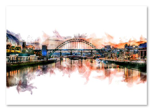 Tyne Bridge and Quayside - Digital Watercolour - Newcastle