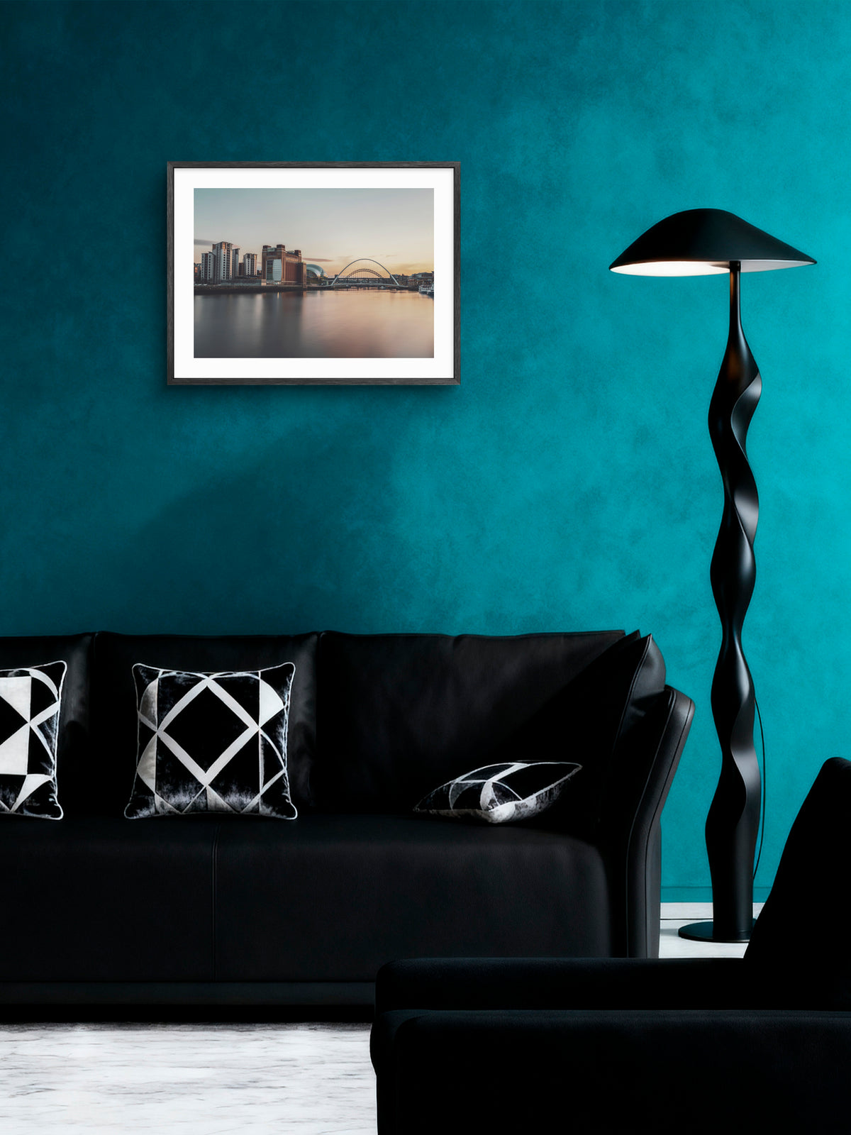 The Quayside and Millennium Bridge - Gateshead - Newcastle wall art displayed in a styled room setting.