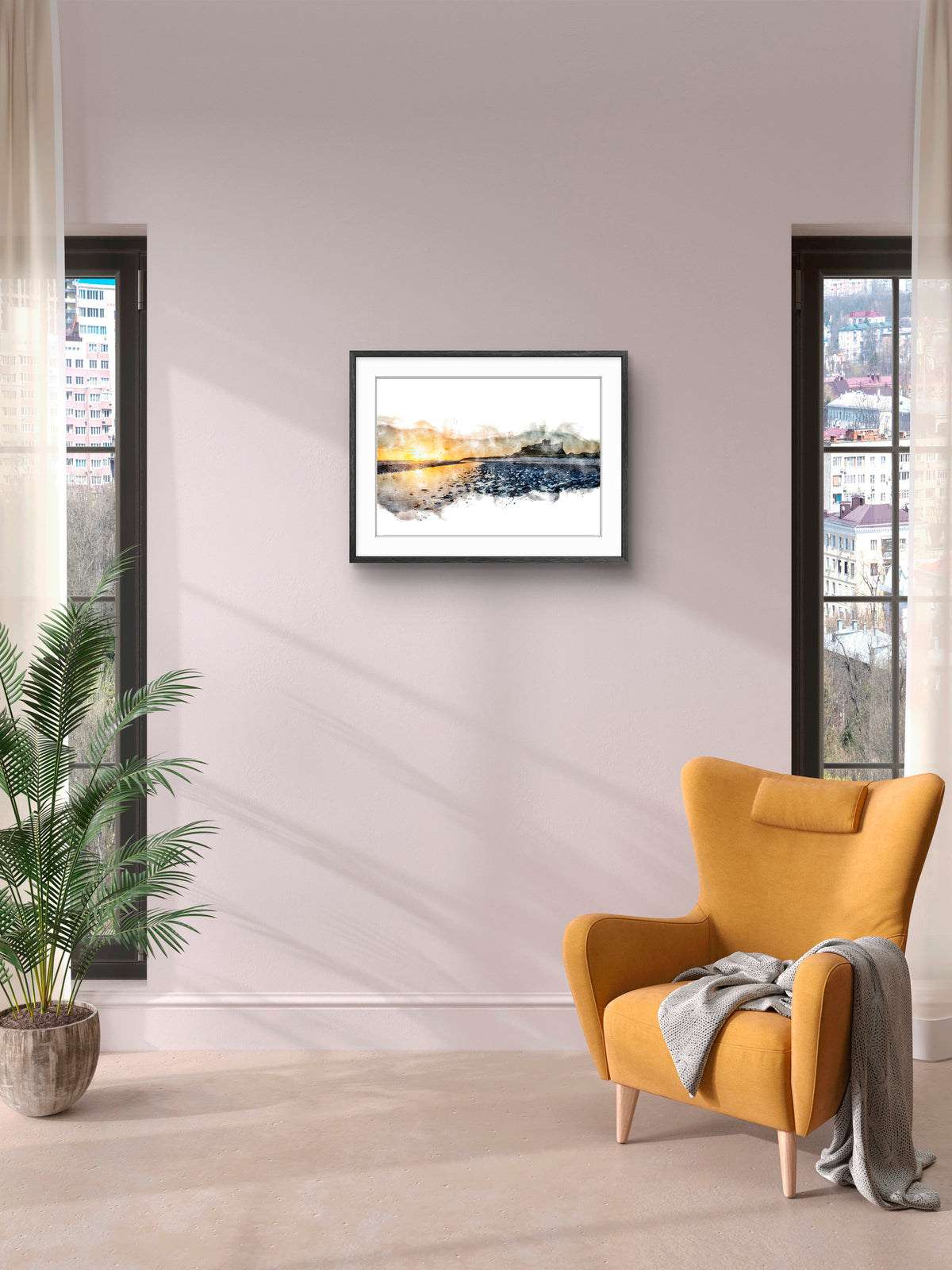 Bamburgh Castle - Sunrise at Bamburgh, Digital Watercolour, Northumberland