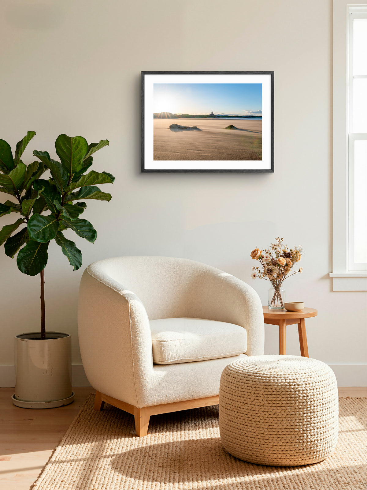 Tynemouth Longsands Beach - Tynemouth - North Tyneside wall art displayed in a styled room setting.