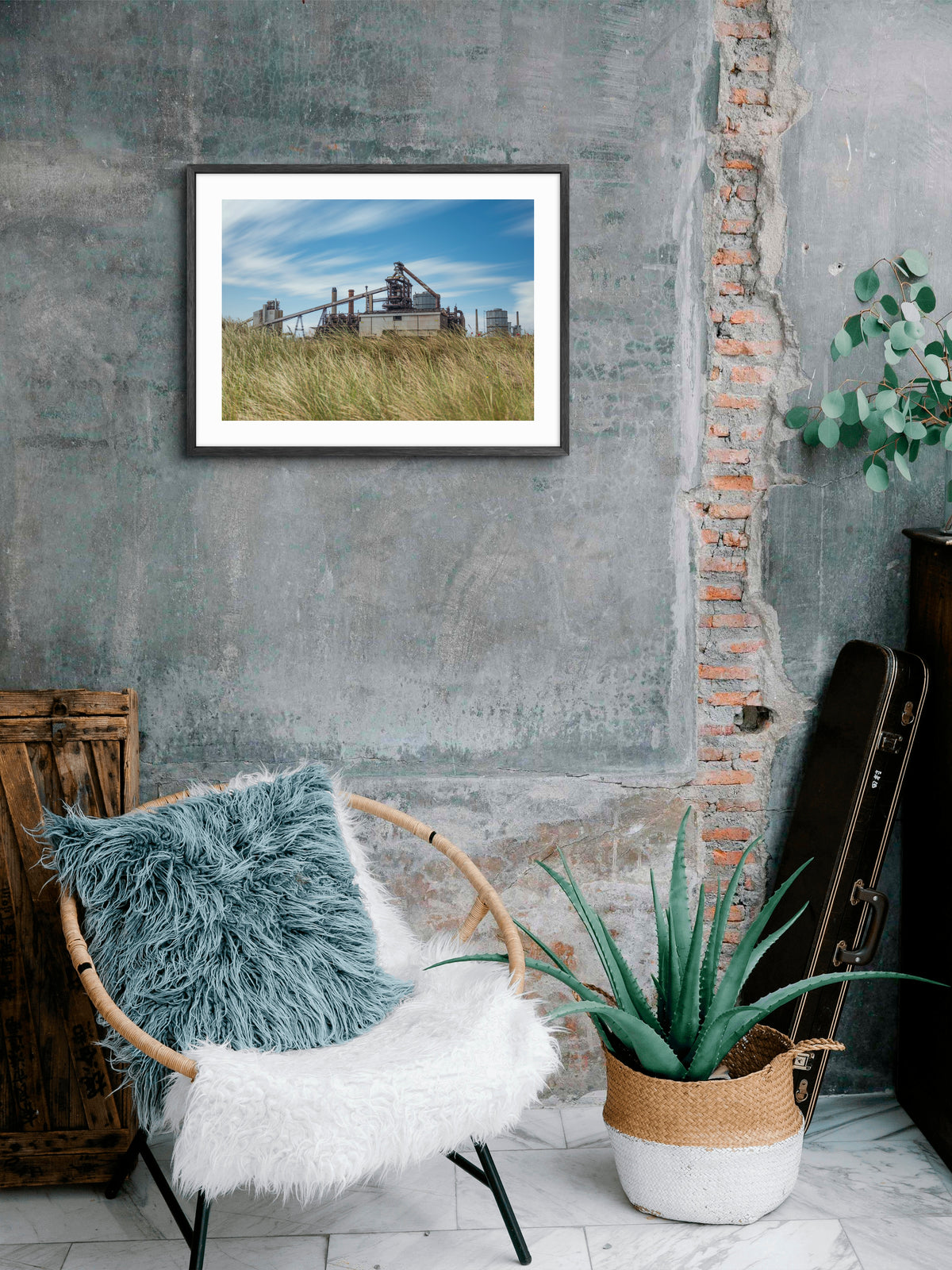 Teesside Steelworks - Redcar - Middlesbrough - Cleveland wall art displayed in a styled room setting.