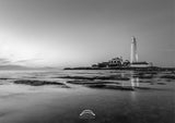 St Mary's Lighthouse - Sunset - Whitley Bay - Black and White