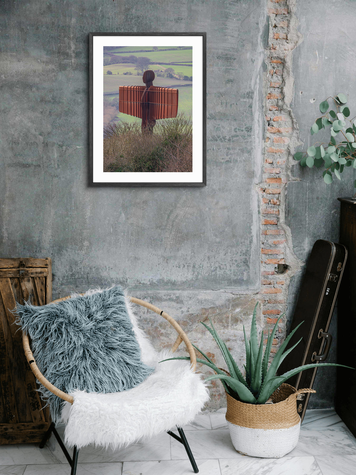 The Angel of the North - Gateshead - Sculpture wall art displayed in a styled room setting.