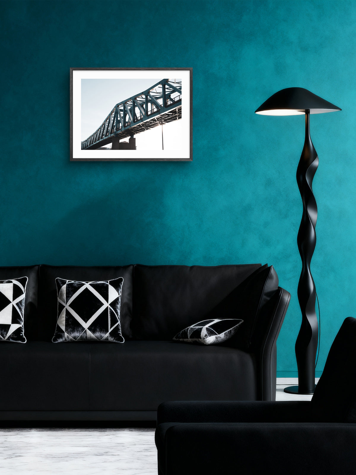 Queen Elizabeth II Metro Bridge - Newcastle Gateshead - River Tyne wall art displayed in a styled room setting.