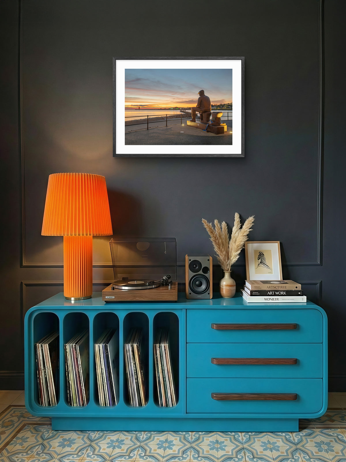 Fiddler’s Green Sunrise Print - North Shields Coastal Photography wall art displayed in a styled room setting.