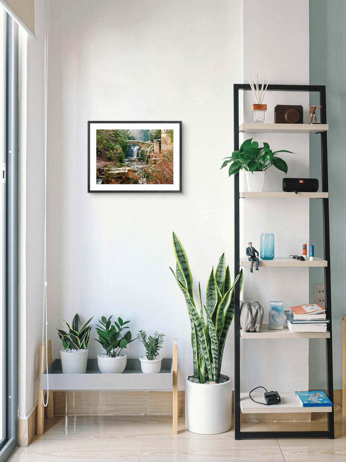 Jesmond Dene Waterfall - Jesmond - Newcastle Upon Tyne wall art displayed in a styled room setting.