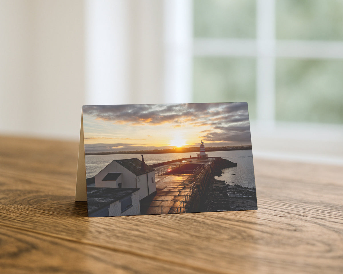 Pilot Pier at Sunset blank A5 greetings card, Hartlepool, by North East Captures