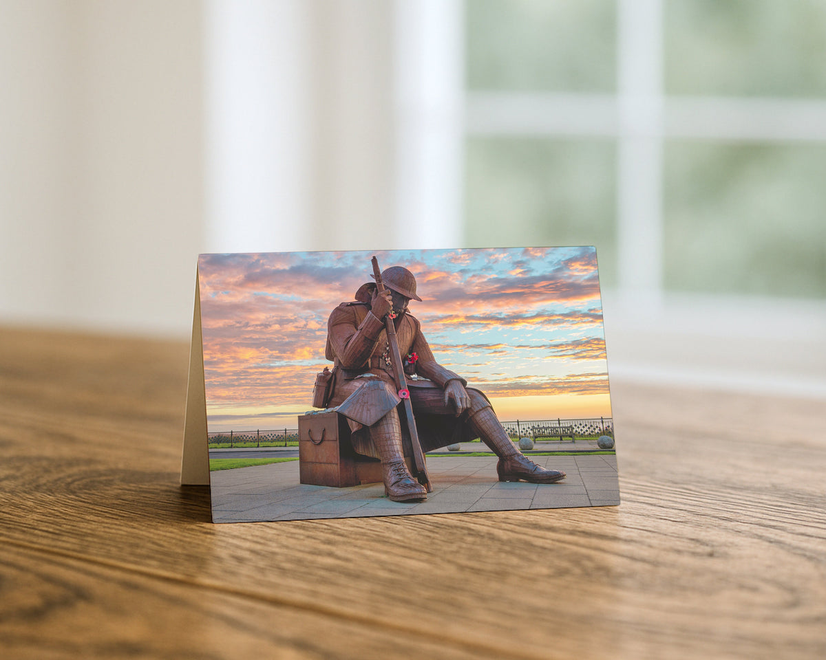 Tommy Sculpture at Sunrise blank A5 greetings card, Seaham, County Durham, by North East Captures