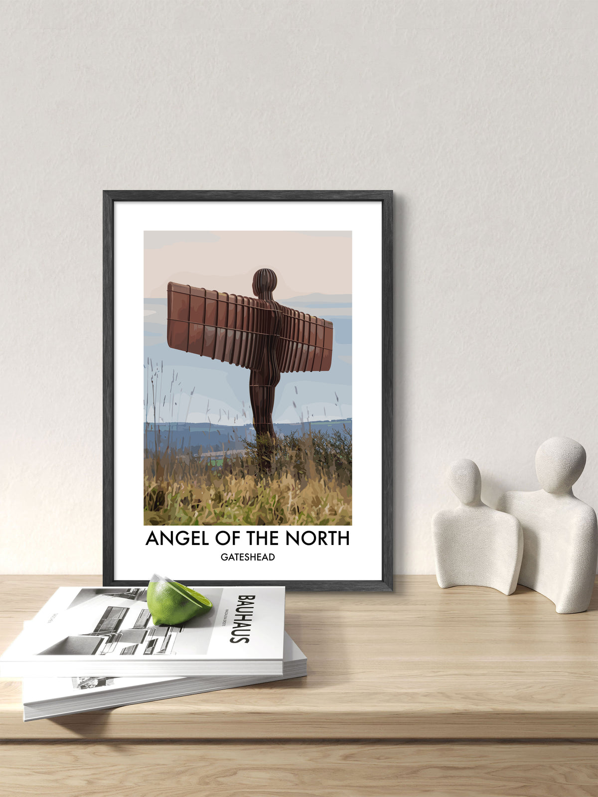 Angel of the North Meadow View framed vector art print displayed in a room setting