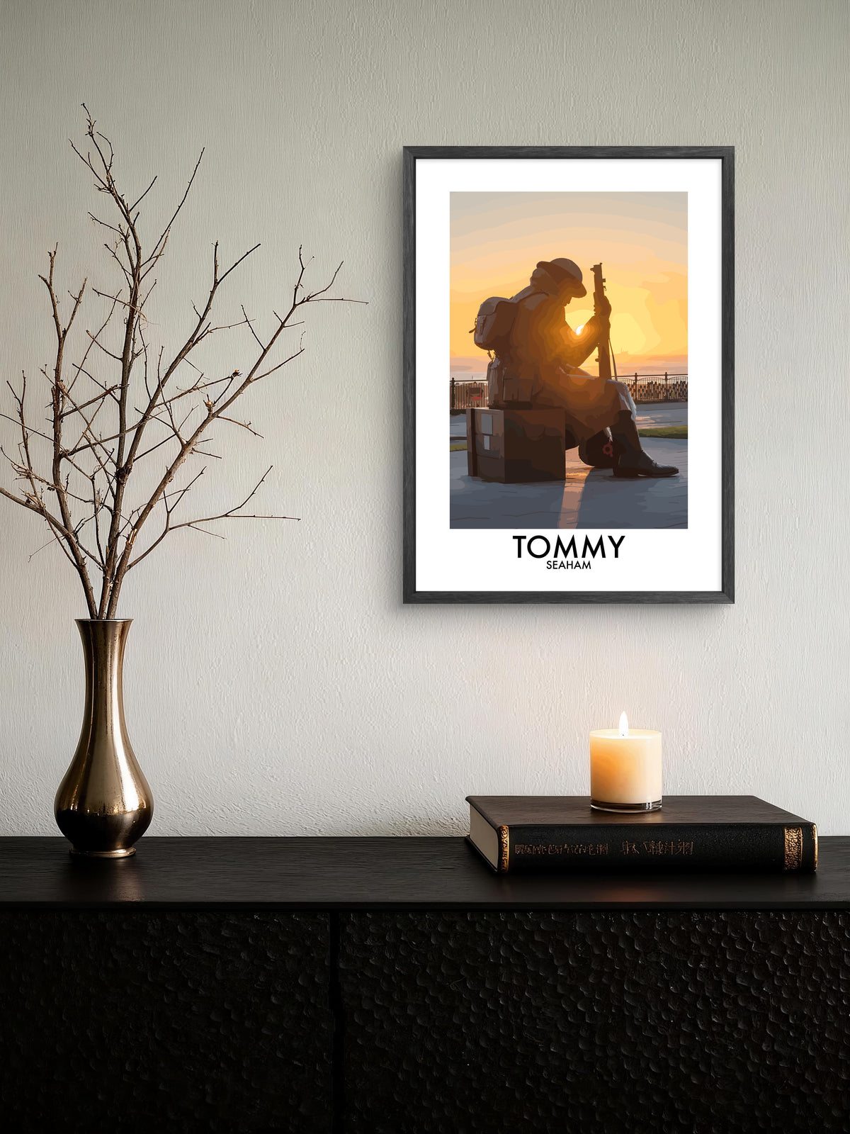 Tommy Seaham Golden Silhouette framed vector art print displayed in a room setting
