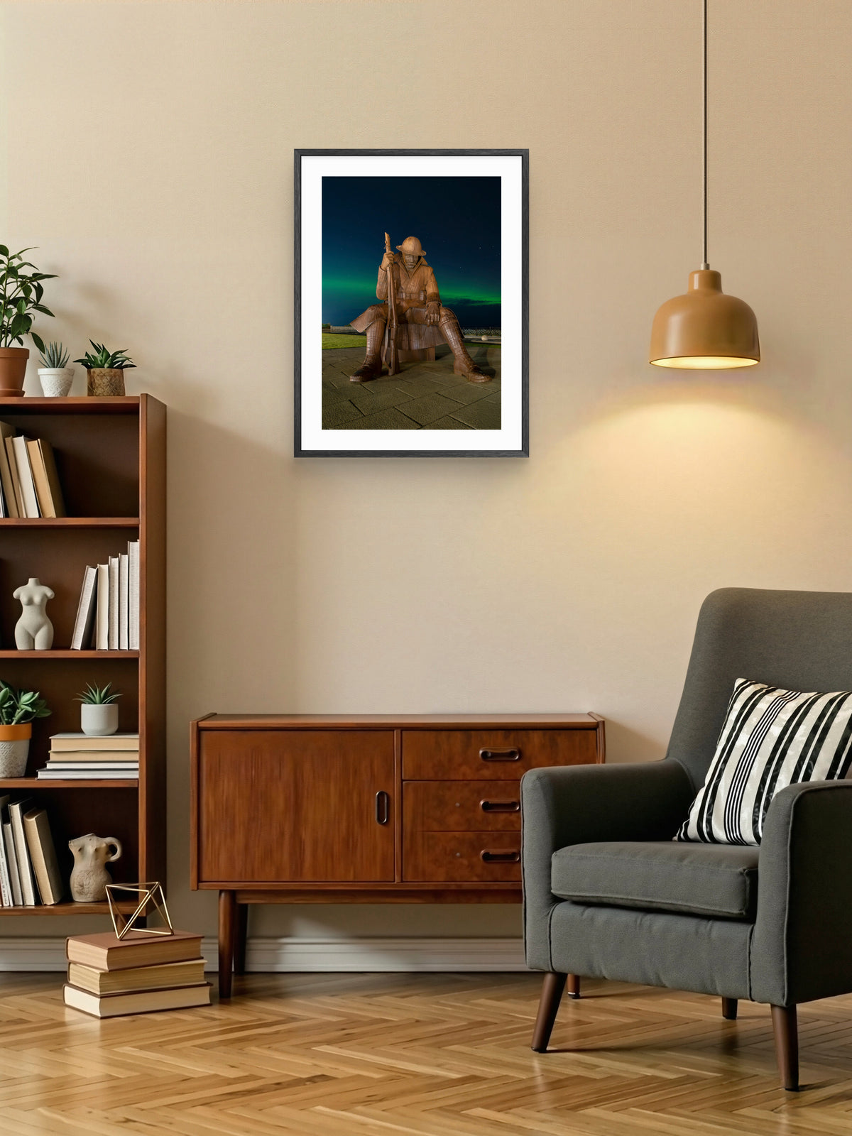 Tommy Seaham Northern Lights Portrait — framed print in a room setting