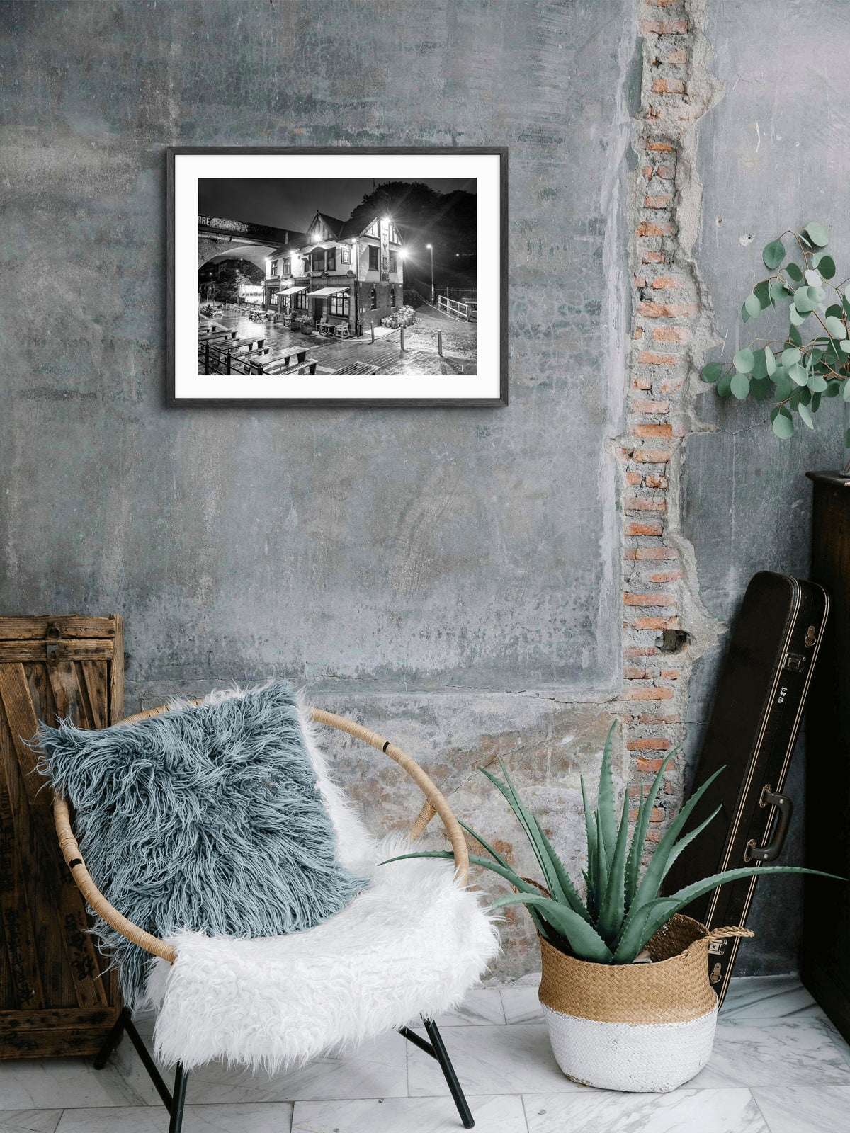 Tyne Bar Newcastle Night — framed print in a room setting