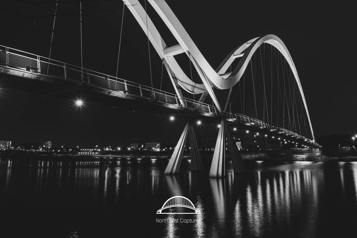 Teesside Landmarks in black & white. Four 10x8 inch prints of Steetley Pier, Tees Transporter Bridge, HMS Trincomalee and Infinity Bridge - North East Captures