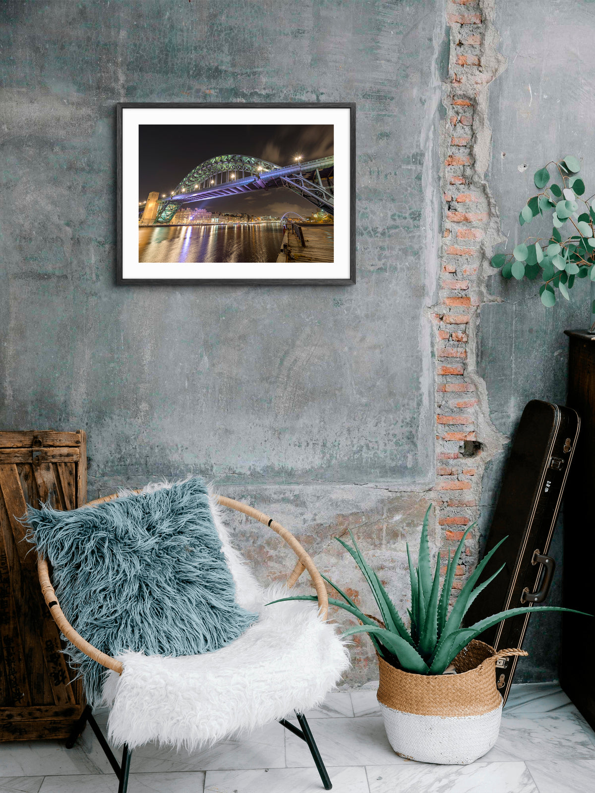 Tyne Bridge - Seen from The Gateshead Quayside - Gateshead wall art displayed in a styled room setting.