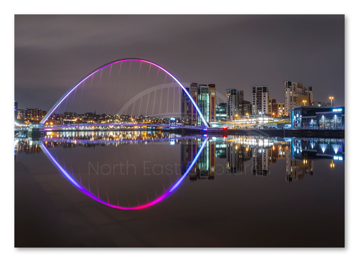 Millennium Bridge Gateshead - Illuminated at Night - Gateshead shown as a canvas print.