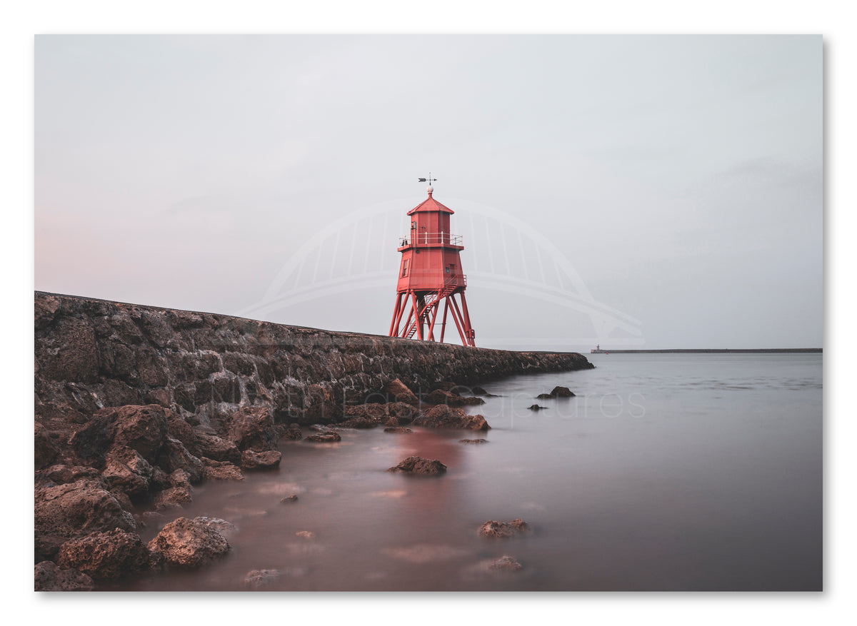 Herd Groyne Lighthouse - Reflecting on Water - South Shields shown as a canvas print.