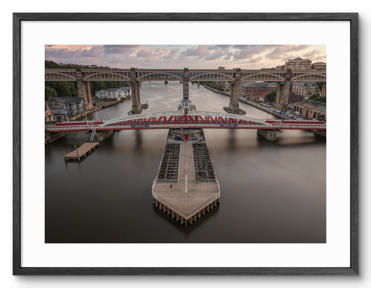 Swing Bridge - High Level Bridge - Crossing The Tyne - Newcastle shown as a framed photographic print.