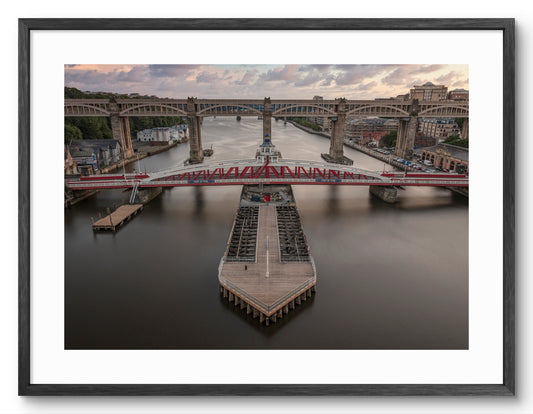 Swing Bridge - High Level Bridge - Crossing The Tyne - Newcastle shown as a framed photographic print.