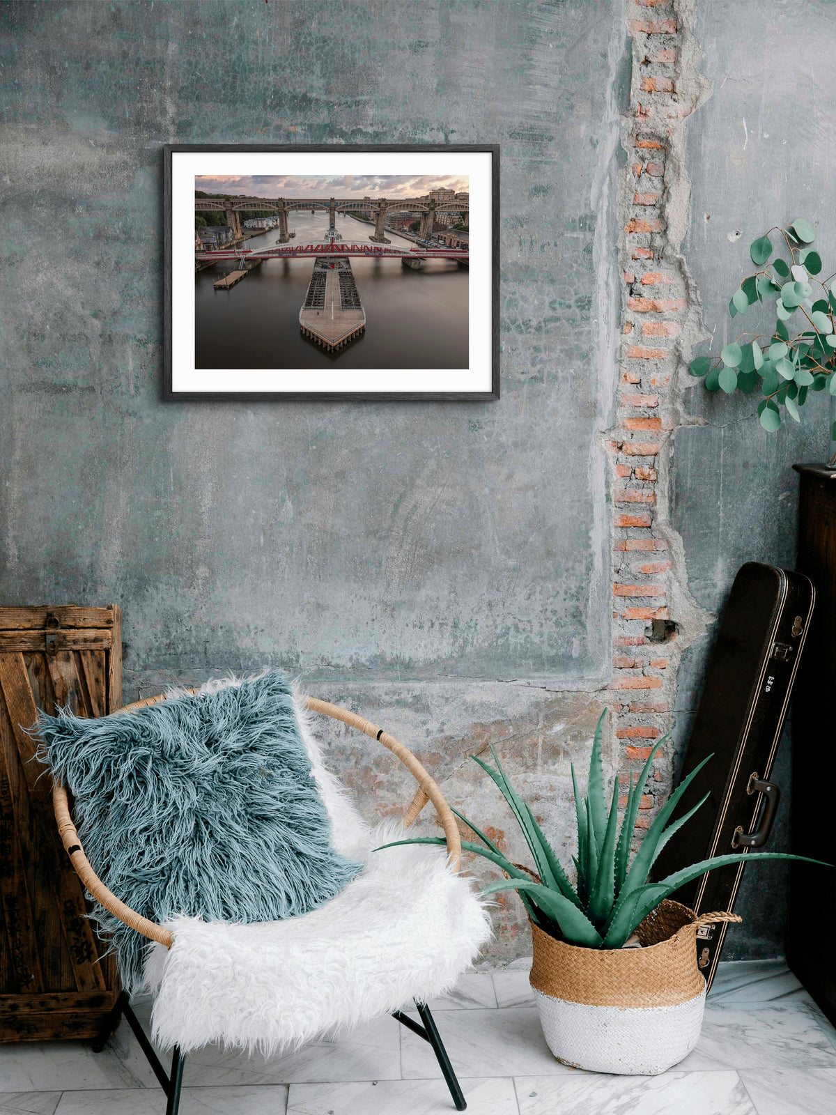 Swing Bridge - High Level Bridge - Crossing The Tyne - Newcastle wall art displayed in a styled room setting.