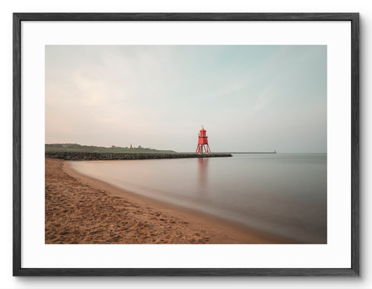 Herd Groyne Lighthouse - Sandhaven Beach - Long Exposure - South Shields shown as a framed photographic print.