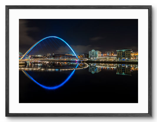 Millennium Bridge Gateshead - Gateshead Quay's - Night - Gateshead shown as a framed photographic print.