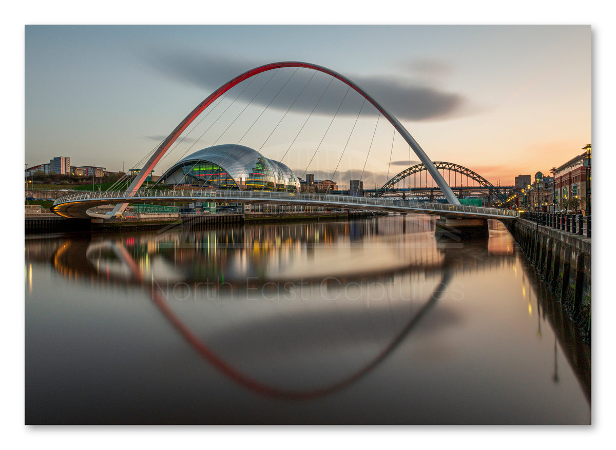 Millennium Bridge Gateshead - The Glasshouse (formally The Sage) - Gateshead shown as a canvas print.
