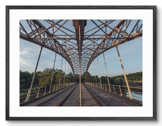 Wylam Bridge - Hagg Bank Bridge - Half Moon Bridge - Northumberland shown as a framed photographic print.