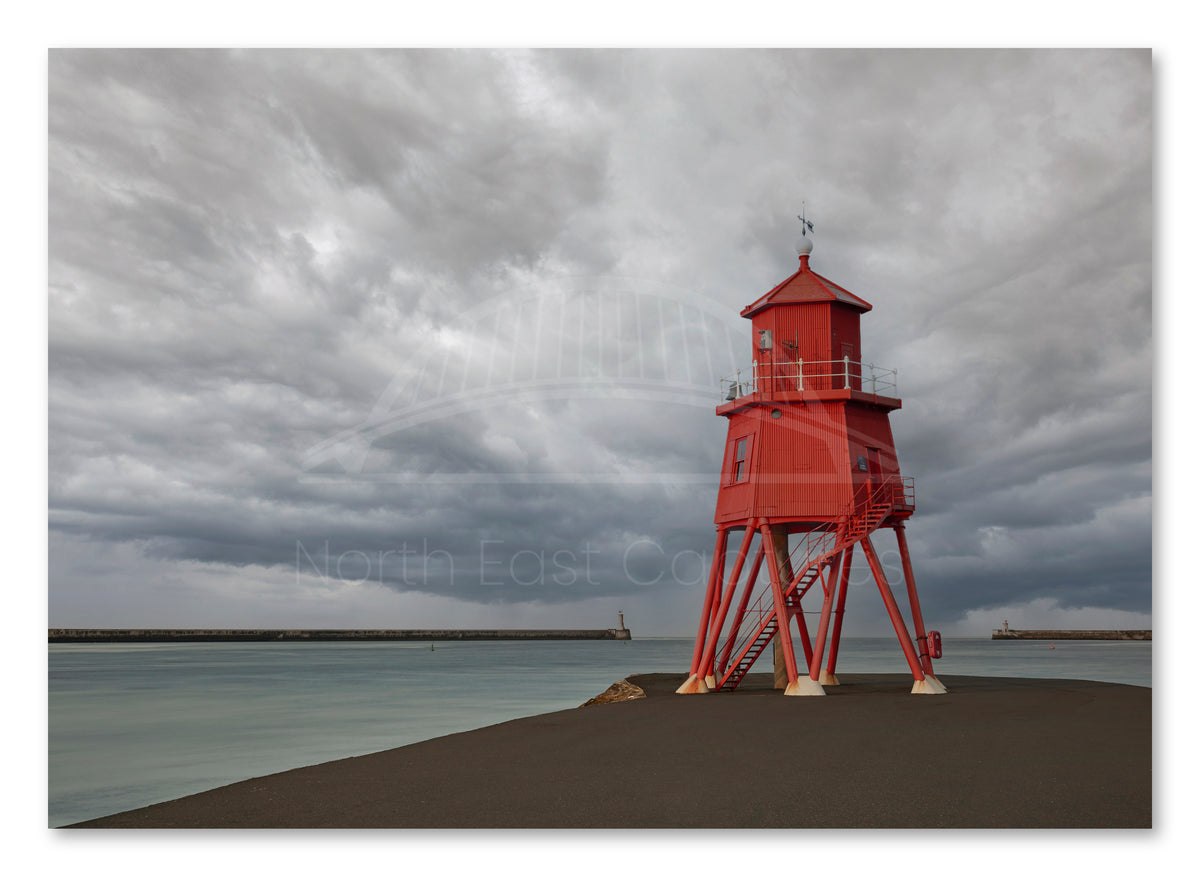 Herd Groyne Lighthouse - Grey Skies - South Shields shown as a canvas print.