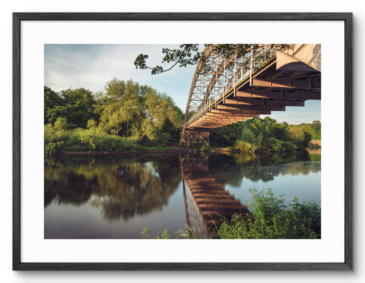 Wylam Bridge - Half Moon Bridge - Hagg Bank Bridge - Northumberland shown as a framed photographic print.