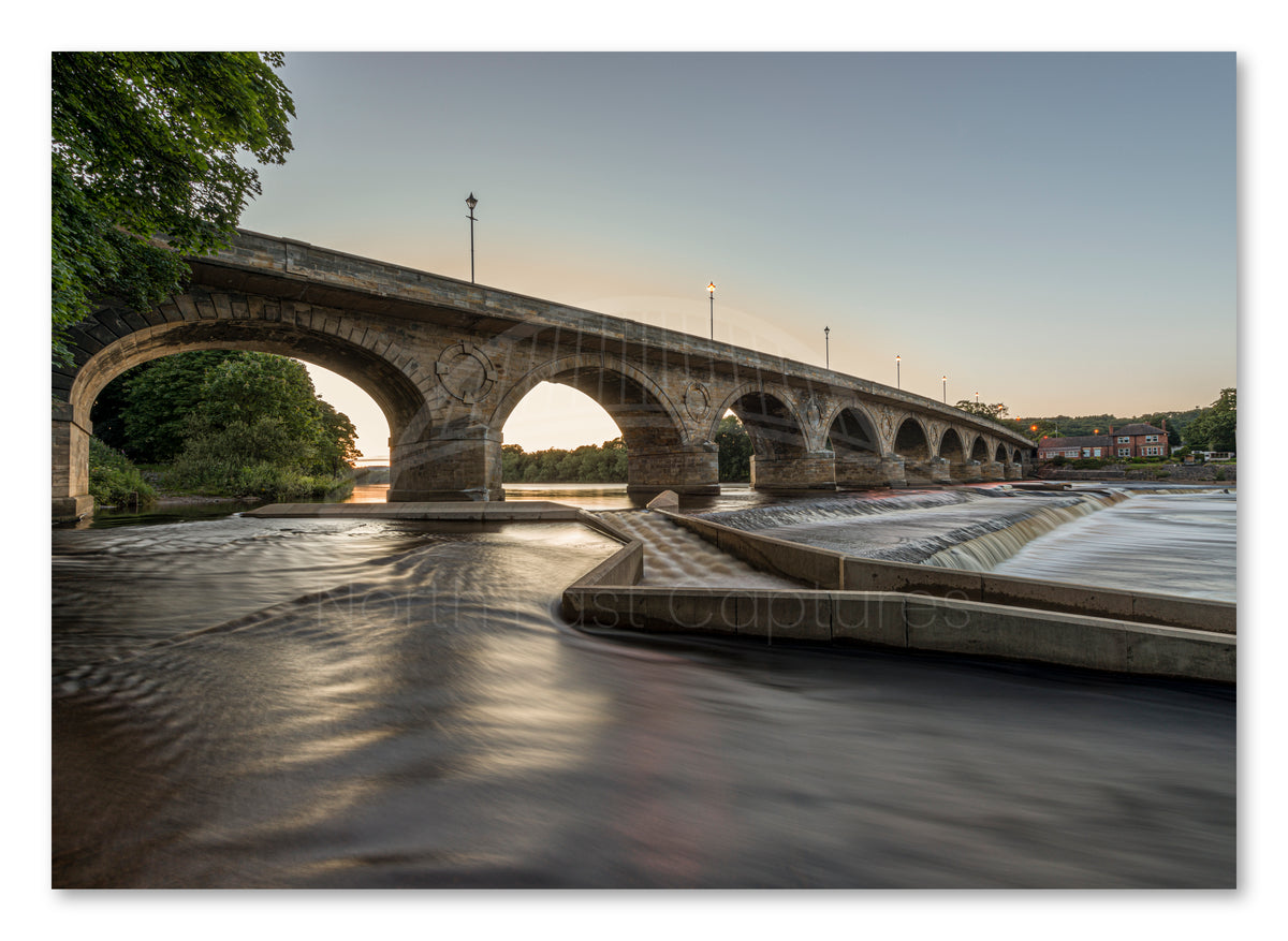 Hexham Bridge At Sunset - Hexham - Northumberland shown as a canvas print.