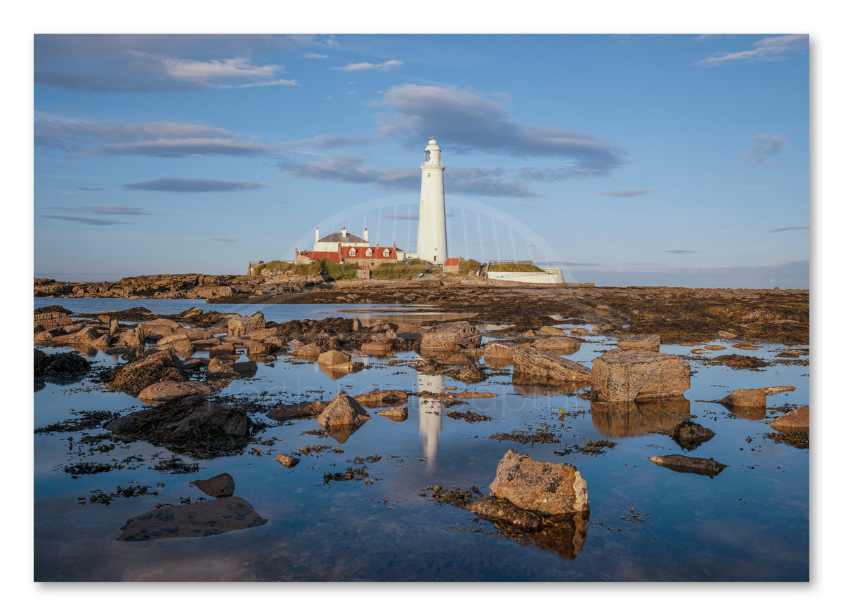 St Mary's Lighthouse - Rock Pool Reflections - Whitley Bay shown as a canvas print.