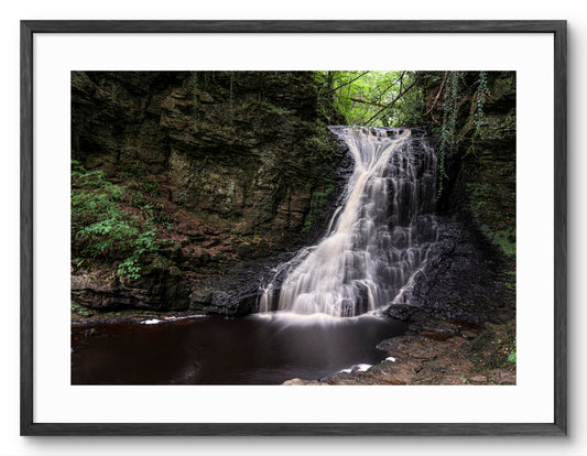 Hareshaw Linn Waterfall - Bellingham - Northumberland shown as a framed photographic print.