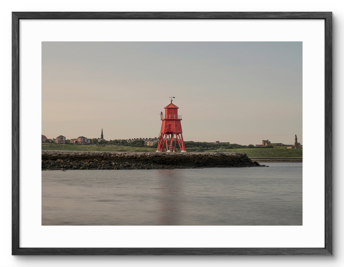 Herd Groyne Lighthouse - South Shield shown as a framed photographic print.