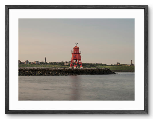 Herd Groyne Lighthouse - South Shield shown as a framed photographic print.
