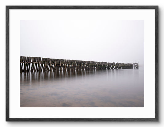 Lloyds Hailing Station in Fog - The River Tyne - North Shields shown as a framed photographic print.