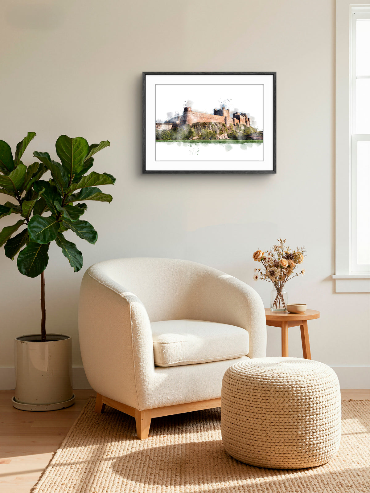 Bamburgh Castle - Digital Watercolour, Fine Art Print, Northumberland