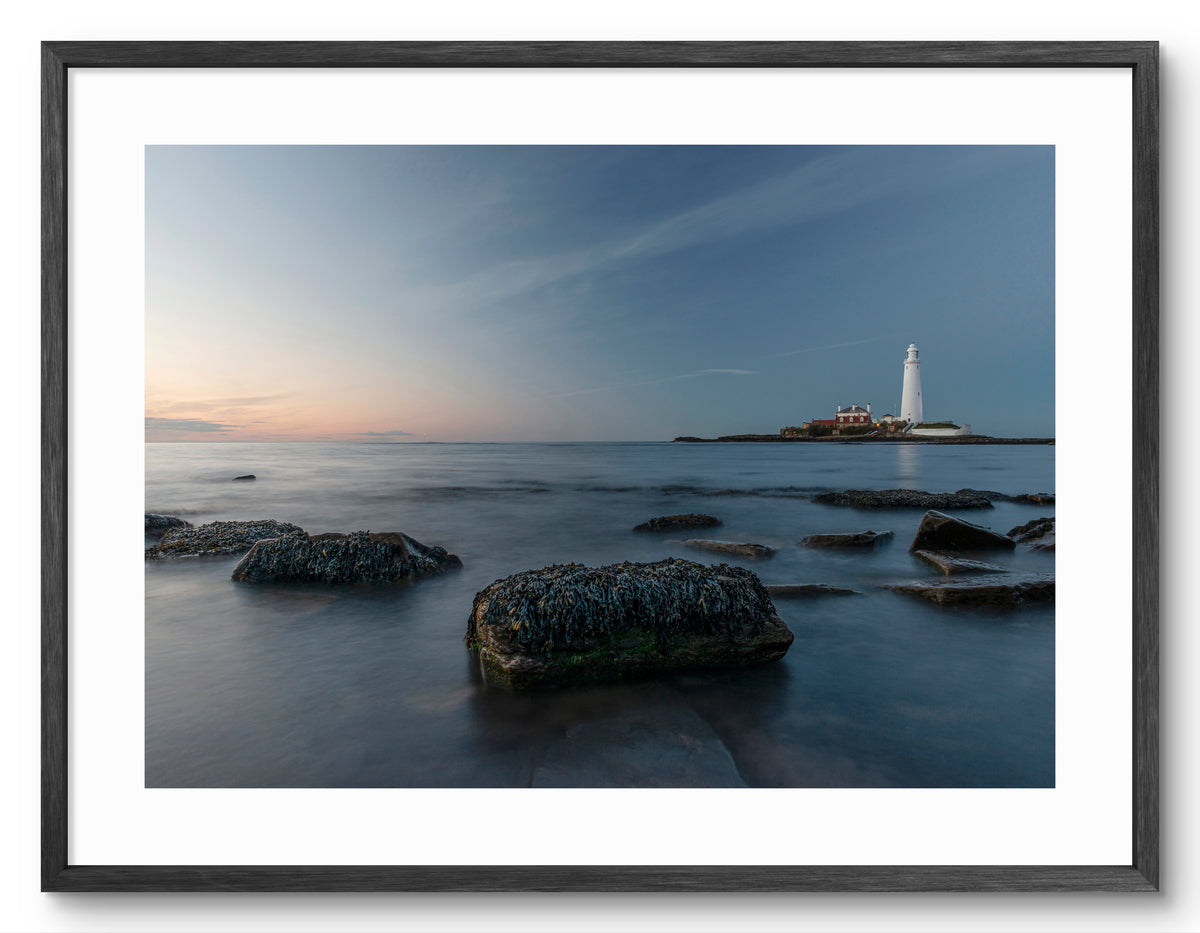 St Mary's Lighthouse - St Mary's Island - Whitley Bay - North Tyneside shown as a framed photographic print.