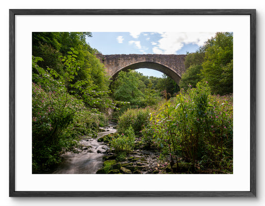 Causey Arch railway bridge in County Durham shown as a framed photographic print.