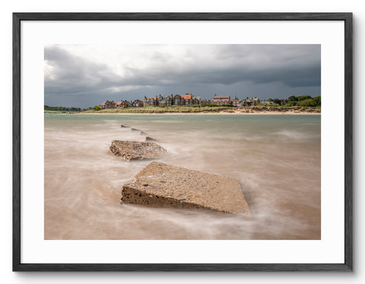 Framed print of an approaching storm over the River Aln at Alnmouth in Northumberland.
