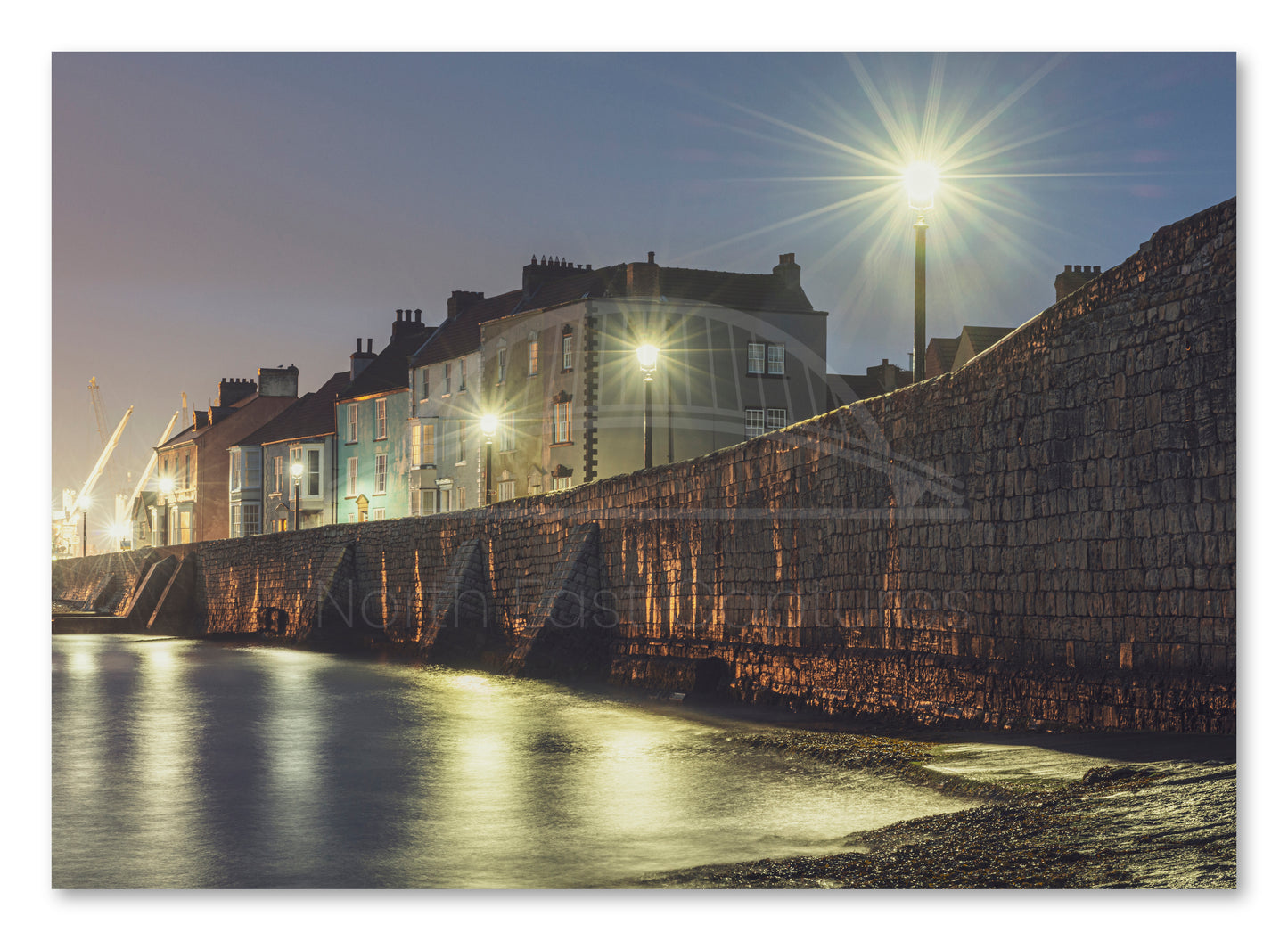Hartlepool Headland Town Wall - Night - Hartlepool - Teesside shown as a canvas print.