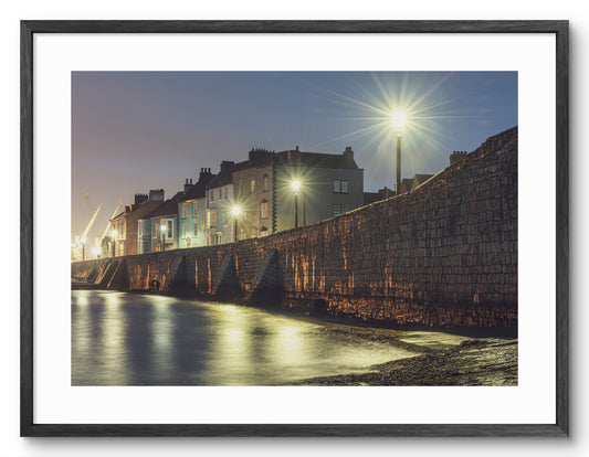 Hartlepool Headland Town Wall - Night - Hartlepool - Teesside shown as a framed photographic print.