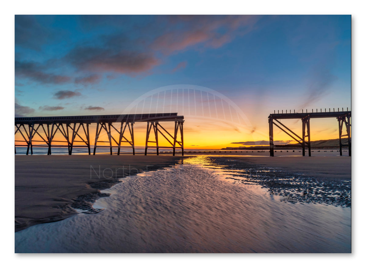 Steetley Pier - Golden Sunrise - Hartlepool - Teesside shown as a canvas print.