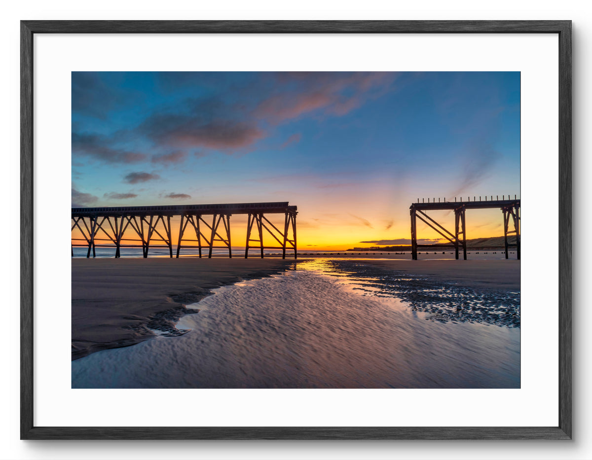 Steetley Pier - Golden Sunrise - Hartlepool - Teesside shown as a framed photographic print.