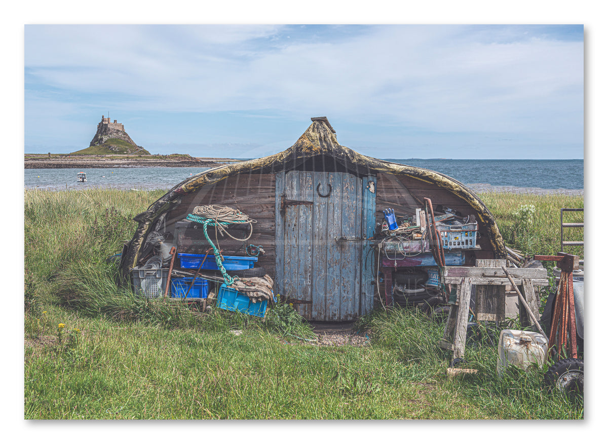 Holy Island Boat Shed - Lindisfarne Castle - Northumberland shown as a canvas print.