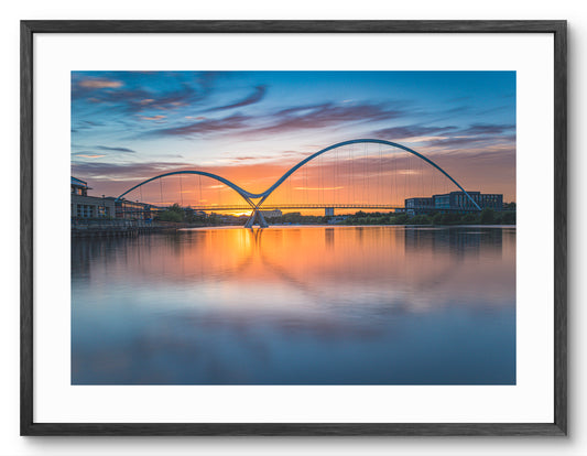 Infinity Bridge - Sunset - Stockton on Tees shown as a framed photographic print.